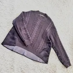 新品✨【トラッゾドンナ】異素材切替 ケーブルニット プルオーバー グレー フリー
