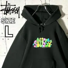 352【入手困難】ステューシー♤刺繍ビッグロゴ　希少　パーカー　即完売品　人気 STUSSY】 ステューシー 花柄 刺繍 ビッグロゴ パーカー L ☆人気