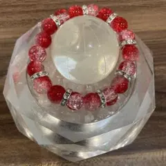 赤とピンクのクリスタルビーズブレスレット 14cm
