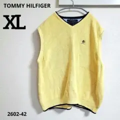 TOMMY HILFIGER【XL】ベスト黄色 刺繍ロゴ 90s