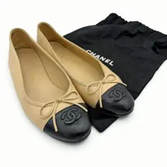 【大人気】CHANEL バレエシューズ フラット ベージュ バイカラー 23cmのサムネイル