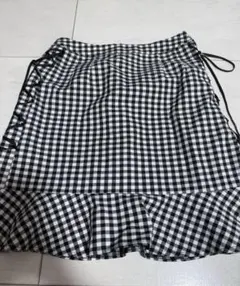 evelyn レディース スカート ギンガムチェック 黒 白 エブリン リボン