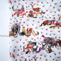 リバティ151.ジャングル・クランブル☆リバティプリントタナローン☆はぎれ布☆白