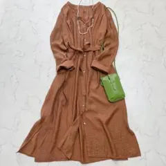 ア*ズ様 美品✨スローブイエナ ロングワンピース リネン混 リボンベルト マキシ