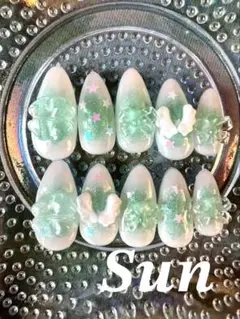 【大人気現品限り!!】グリーンチークウィッシュコアネイルチップ10本セット