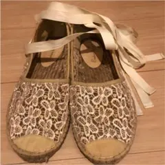 バレエ  シューズ  リボン  編み上げ  フラットシューズ  エスパドリーユ