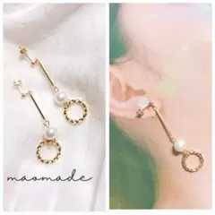 No.210 ✧ コットンパール　フープ　ロングピアス　ロングイヤリング