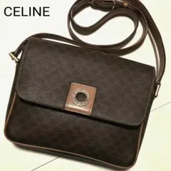 CELINE マカダム キャンバス レザー フラップ ショルダーバッグ 黒