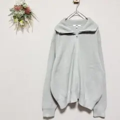 UNIQLO XL ジップアップ ニット ライトグレー ハイネック フルジップ