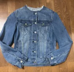 ノーカラー デニムジャケット