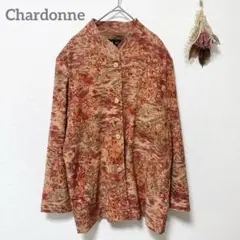 Chardonne ジャケット　L　オレンジ　花柄　レトロ　昭和　肩パッド