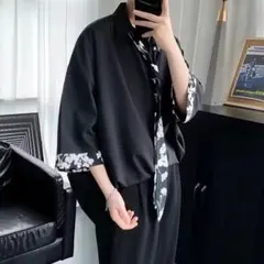 【新商品】メンズ ユニセックス 七分袖 レディース 黒 ネクタイシャツ ブラック