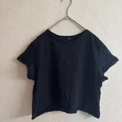 ブラック クロップド Tシャツ 半袖 無地 カジュアル 丈短 カジュアル