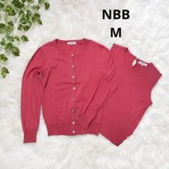 NBB アンサンブル ニット カーディガン 長袖　ピンク M ノースリーブのサムネイル