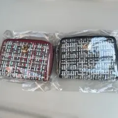 COCONA 猫ロゴ　ツイード風コインケース 財布　赤 黒 2色セット