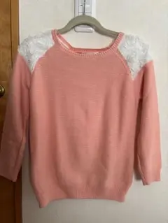 フラワーモチーフ ピンク 長袖ニット