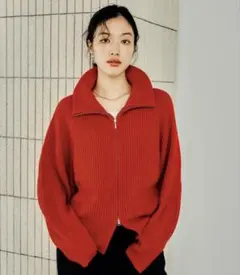 新品未使用　7ゲージ配色リブZIPカーディガン LEPSIM レプシィム