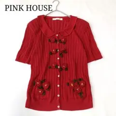 ピンクハウス/PINK HOUSE　半袖カーディガン　リボン　花柄　立体　襟つきのサムネイル