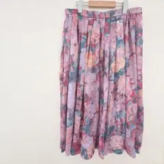 花柄　プリーツスカート　ロングスカート　ロング丈　パープル系　紫　スカート