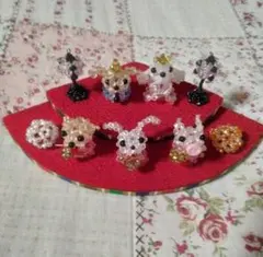 動物の2段ひな飾り　ビーズ細工　おまけのストラップ付き　最終お値下げ