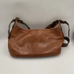 COACH オールドコーチ レザー ショルダーバッグ ブラウン 裏地チェック柄