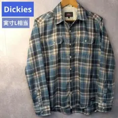 Dickies チェックワークシャツ 実寸L相当 ブルー系 刻印ボタン