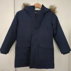 お値下げ中★ユニクロ　130 ネイビー ファー付きフード 中綿コートダウンコート