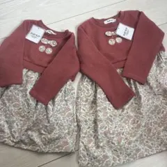 SLAP SLIP 赤 長袖 花柄ワンピース 80と100