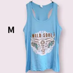 WILD SOUL 水色 ノースリーブ Tシャツ 【M】タンクトップ 古着