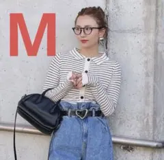 しまむら kaoru リブニット カーディガン ボーダー Mサイズ