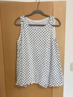 レディース　タンクトップ　白黒水玉　Lサイズ