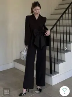 リボンベルト付ケープ風オールインワン