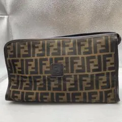 美品✨ フェンディ　ズッカ柄　キャンバス　クラッチバッグ　レザー　ブラウン