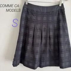 COMME CA MODELS【S】パックリボンチェック柄 プリーツ膝丈スカート