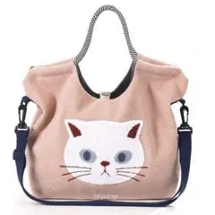 2way 刺繍猫 トートバッグ ショルダーバッグ 白猫 可愛い