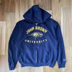 Champion カレッジプリント プルジップ パーカー ネイビー紺 M