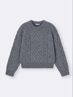 GU ケーブルクルーネックニットプルオーバー L グレー 長袖