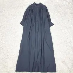 デプレ コットン シルク タイプライター バンドカラー シャツワンピース 洗える