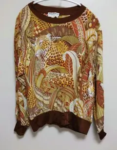【美品】サルバトーレフェラガモ　シルクブラウス　カットソー　アニマル柄　ブラウンのサムネイル