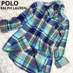 ポロラルフローレン　マドラスチェック　長袖シャツ　　綿コットン　新タグポニー刺繍