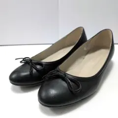 銀座かねまつ レザー バレエシューズ ラウンドトゥ ブラック 24.5cm