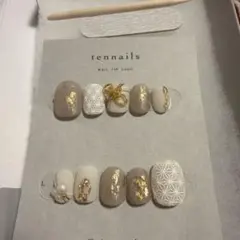 和風　ハンドメイド　Mサイズ　ショート　ネイルチップ　結婚式