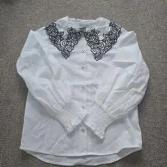 ANNA SUI mini 花柄刺繍長袖シャツ　130　白