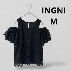 INGNIイング　レース オフショルダー 半袖トップス 綿混　Mサイズ　ブラック