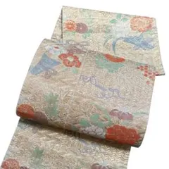 AA10美品袋帯 六通柄 金通 金糸　花柄 正絹 着物