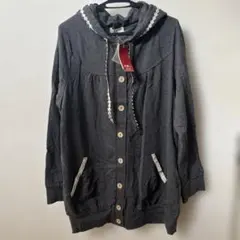 【新品】フード付きダークグレーカーディガン 大きいサイズ　4Ｌ