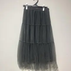 グレー チュール フレアスカート 2層