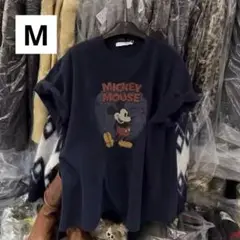 レディースミッキーTシャツ　M 新品　ミッキーマウス Tシャツ ネイビーブルー