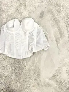 ウェディング　ビアンジュインナー　ベール(パール付き)