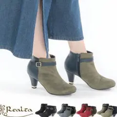 レディースショートブーツサイドゴアヒールシンプル